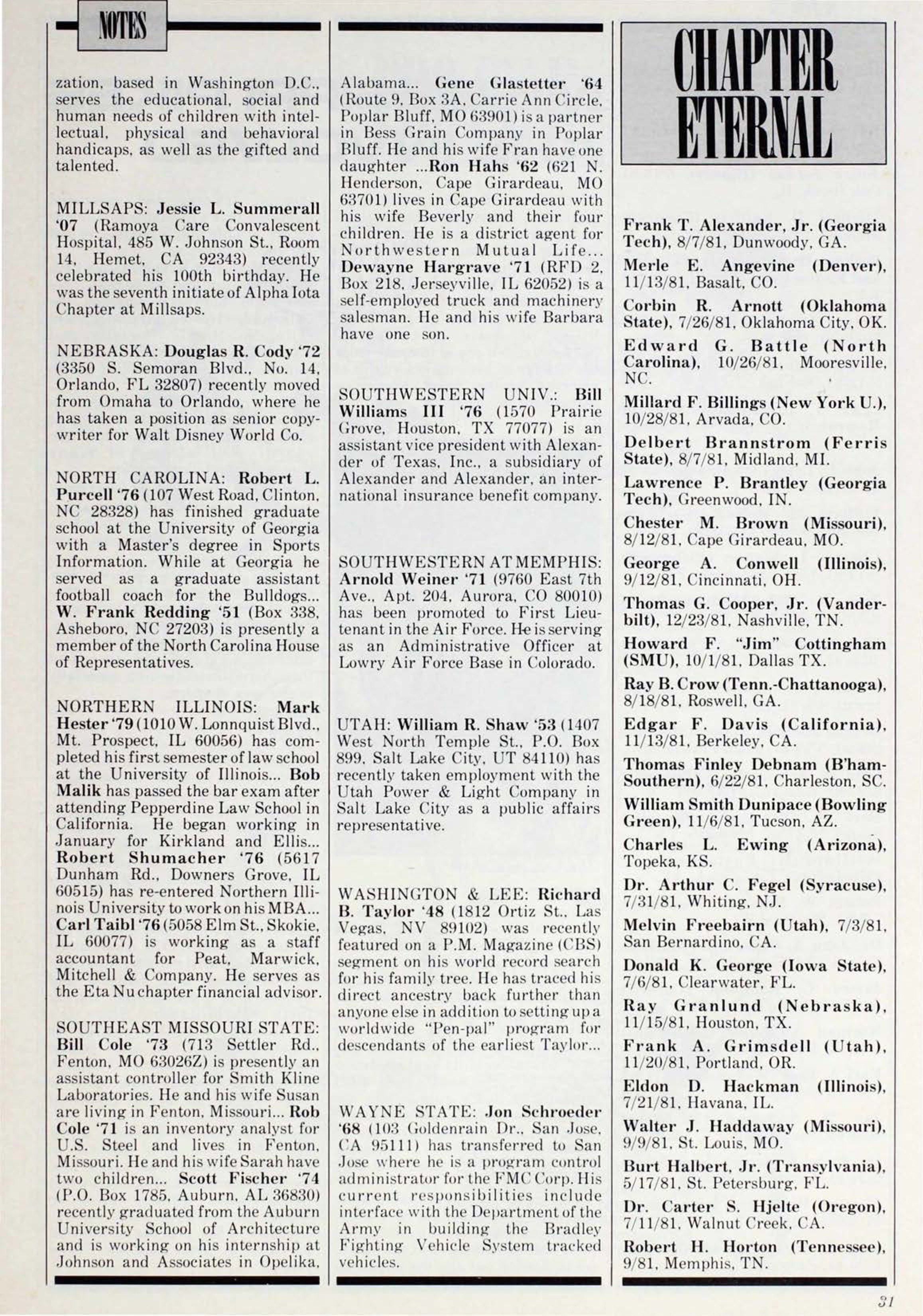 Chapter Eternal, March 1982